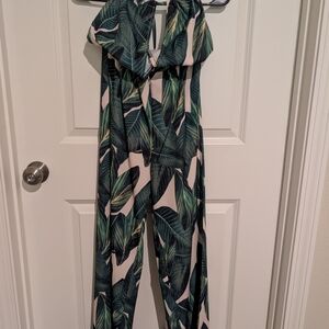 Tropical Leaf Print Jumpsuit
